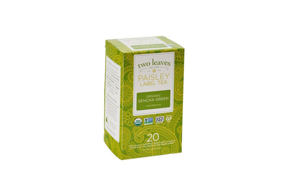 Two Leaves Tea - Box of 20 Paisley Label Tea Bags: Sencha Green