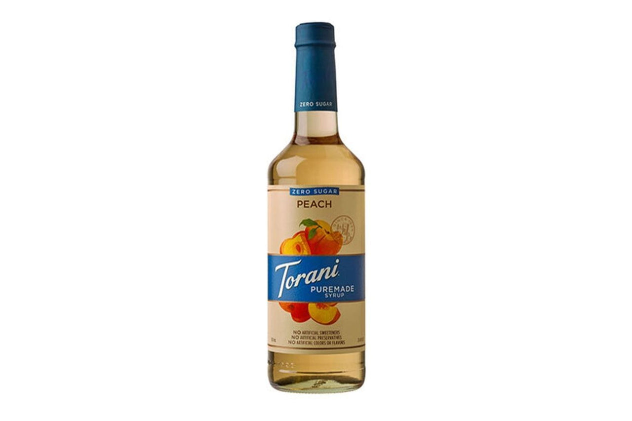 Torani Puremade Zero Sugar Flavor Syrup: 750ml Glass Bottle: Sugar Free Peach