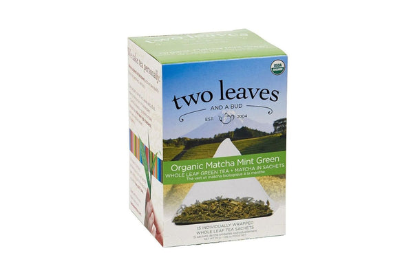 Two Leaves Tea - Box of 15 Tea Sachets: Organic Matcha Mint Green Tea