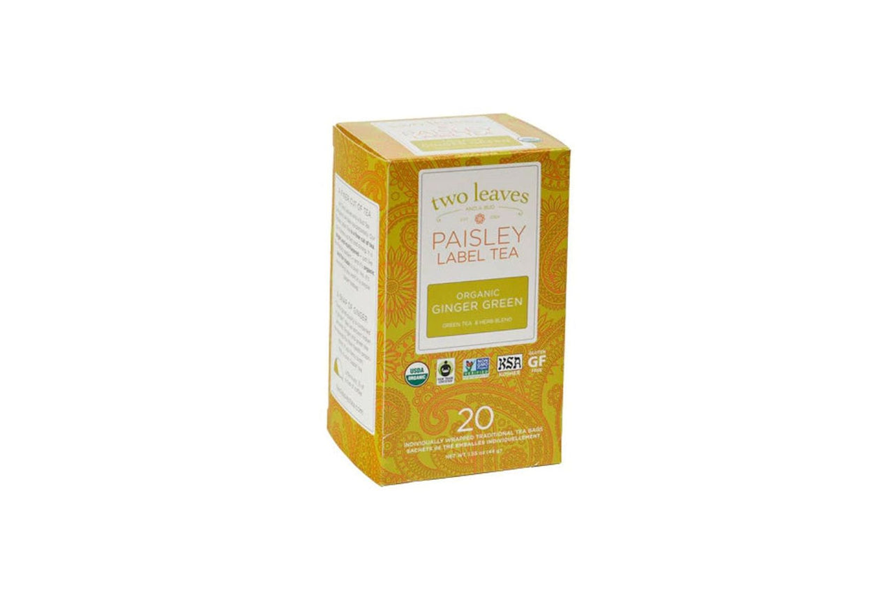 Two Leaves Tea - Box of 20 Paisley Label Tea Bags: Ginger Green